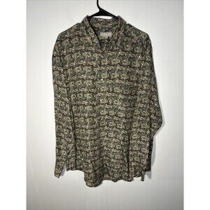 ALFANI Shirt Men Large Vintage Abstract Camo - Large Green 100% Silk